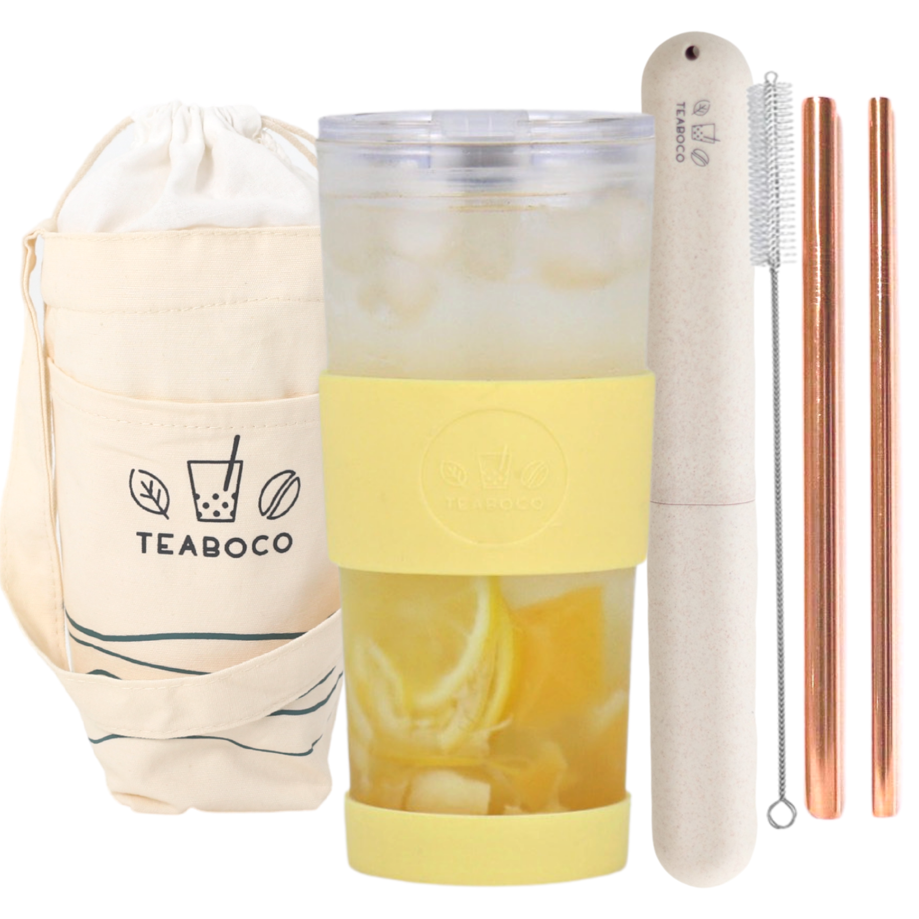 24oz Boba Cup with Bamboo Lid and Silver Straw Manufacturer